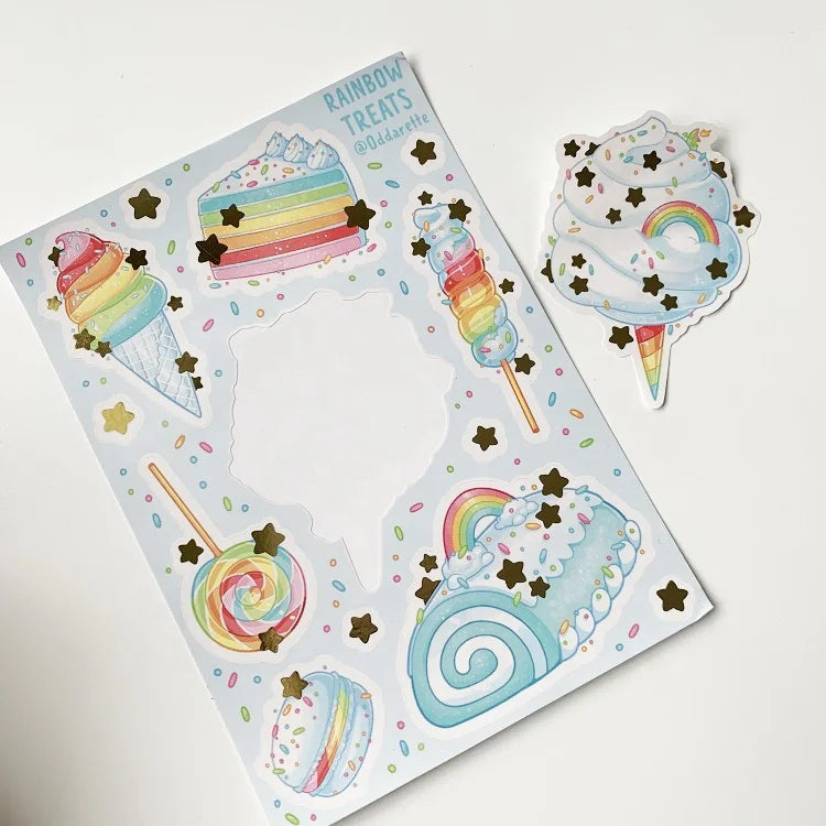 Custom Self Adhesive Vinyl  Semi-Transparent Stickers With Shiny Foil Overlay Rose Gold Foil Kiss Cut Sticker Planner Sheets