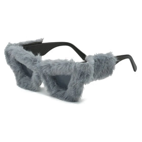 Trend 2024 Ins Wintre Fluffy Luxury Eyewear Uv400 Cat Eye Frames High Quality Funny Glasses Uv400 Classic Fashion Sunglasses