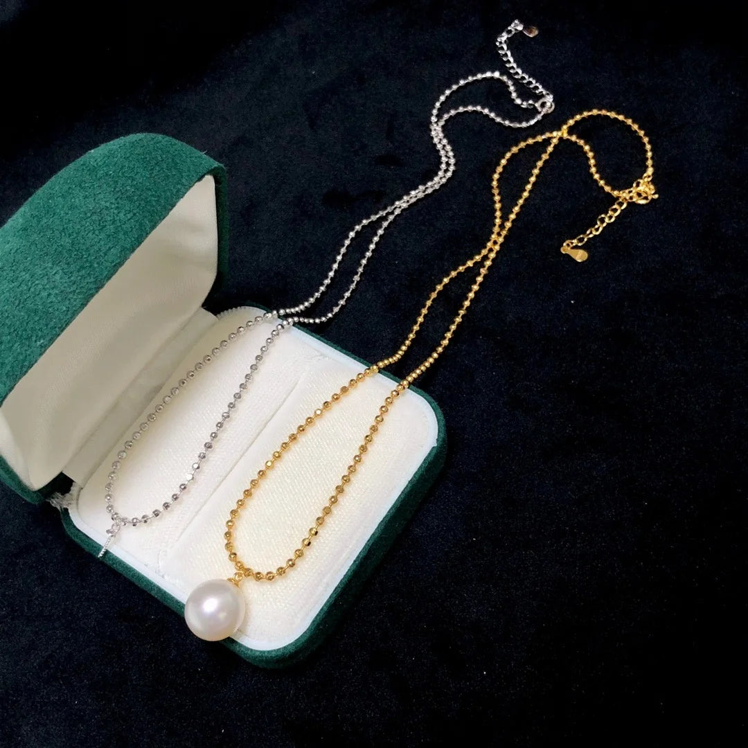N424 11-12mm DIY Natural  Freshwater Pearl Charm Pendant Necklace Chain Accessory 925 Sterling Silver Jewelry for Women