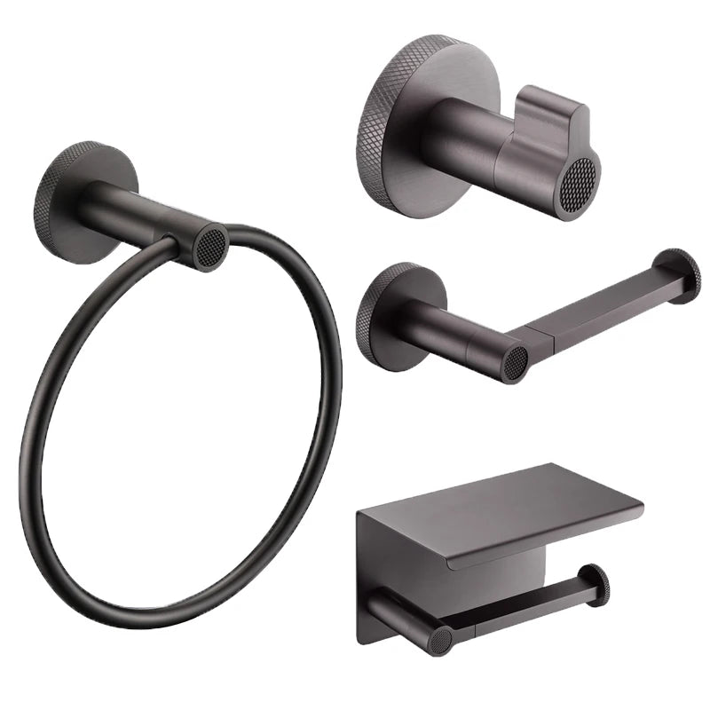 Customized Gun Gray Brass Bathroom Hardware Set Rustproof Modern Hotel Bathroom Accessories