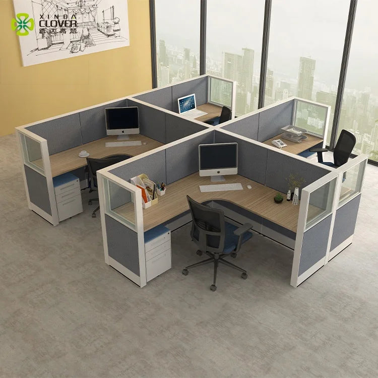 Modulation Office Furniture L Shape Modular Workstation 4 Person Office Partitions Cubicle