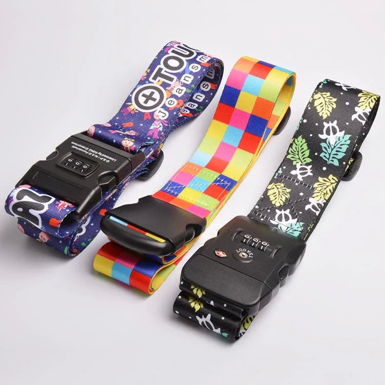 Custom Suitcase Bag Adjustable Polyester/nylon TSA Lock Scale Luggage Strap Belt Lanyard with Printing Your logo for Travel