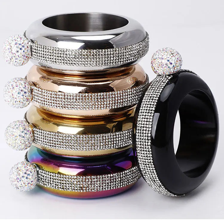 Mini Stainless Steel 304 Diamond Liquor Bangle Flasks Glitter Whiskey Flagon Rhinestone Bracelet Hip Flask With Crystal Lid