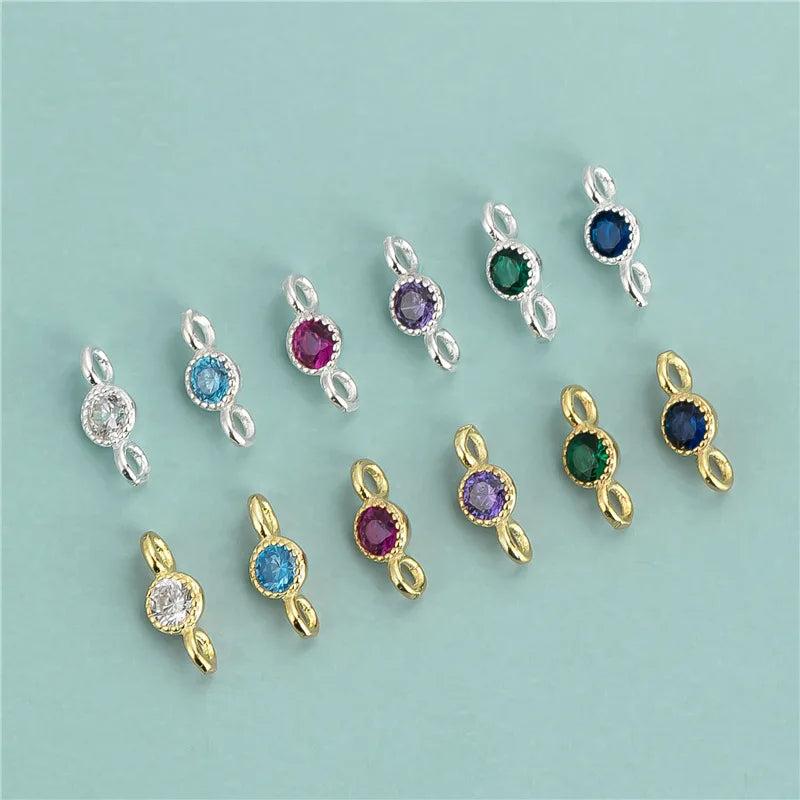 Vintage 925 Sterling Silver Zircon Pendants Necklace Gold Plated Connector for Jewelry Making