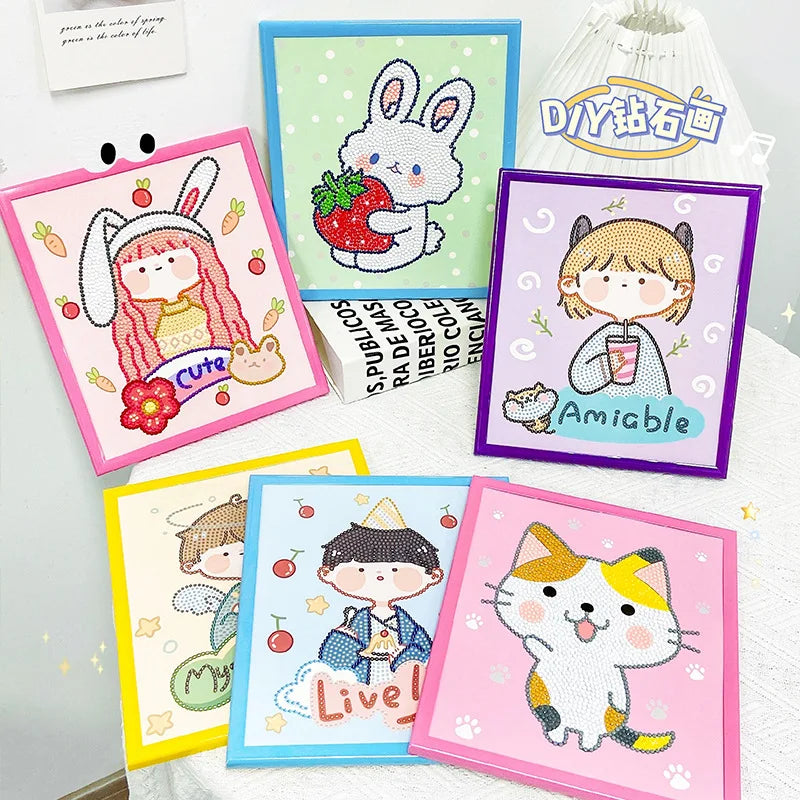 Wholesale 5D DIY Kids Diamond Painting Kit with Frame Cartoon Half Drill Printed Diamond Painting on Paper Flower Subjects