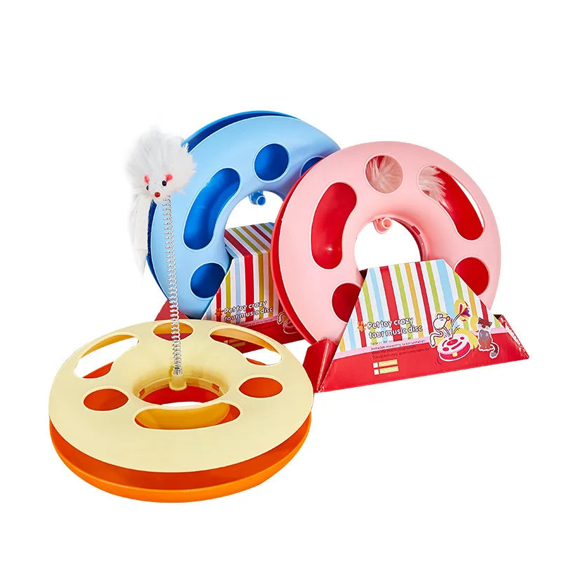 Hot Cat Turntable Toys with Spring Plush Play Tray Self-help Relief Bored Cat Toys