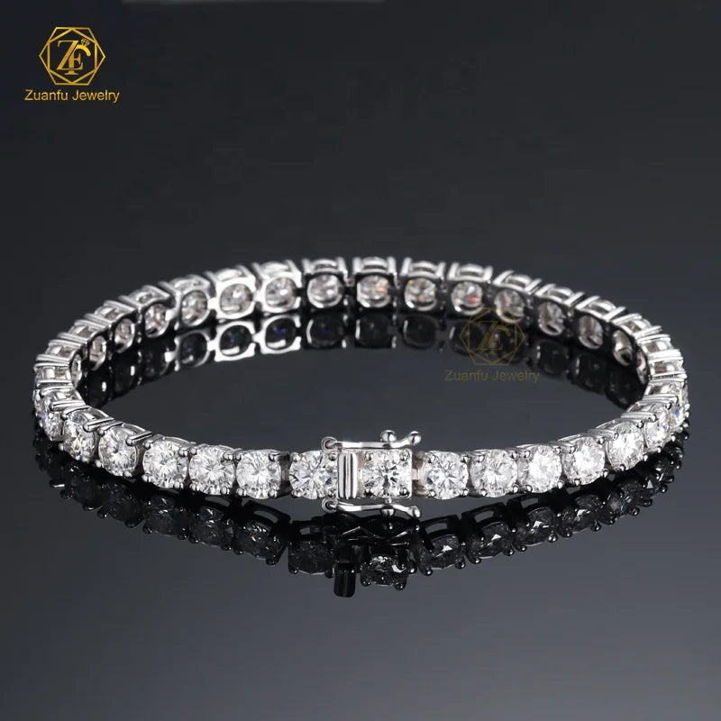 18K White Gold Plated Moissanite Tennis Chains 2mm 3mm 4mm 5mm 6.5mm Lab Grown 925 Silver Moissanite Charm Bracelet