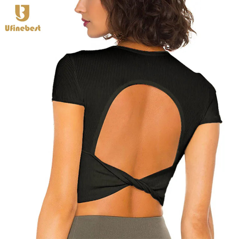 Women's Fitness Yoga Top Cross-Border Training Tshirts Clothing New Sports Beauty Back Crop Top