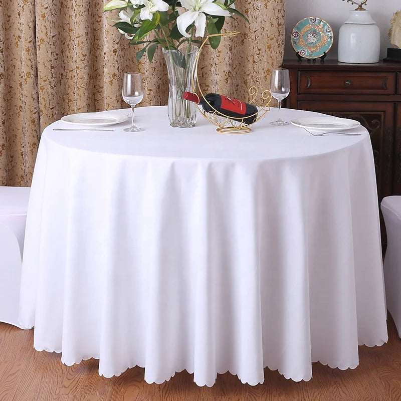 Round White Polyester Solid Color Ten Seats Custom Size Tableloths Table Cover for Restrurant Banquet Hotel