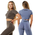 Scrunch Butt Workout Sets Two Piece Short Sleeve Leggings Set Seamless Women Gym Clothing Yoga Sets Fitness Women