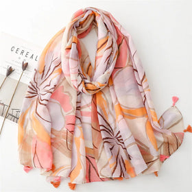 Wholesale New Arrival Soft Lightweight Summer Fashion Large Size Flower Printed Shawl With Tassels Malaysia Women Floral Scarves