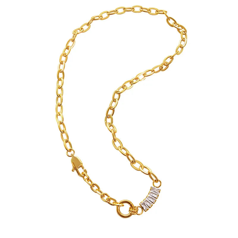 18k Gold Plated Lock Chain Necklace Stainless Steel Zircon Pendant Custom Logo Wholesale Fashion Jewelry Necklaces for Women Men
