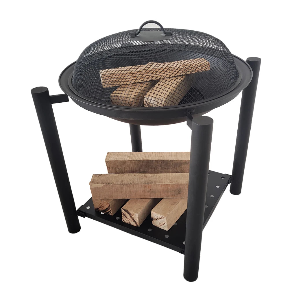 Outdoor Steel Fire Pit Bowl Wood-Burning Patio Feuerschale with Grill for Backyard Garden Camping