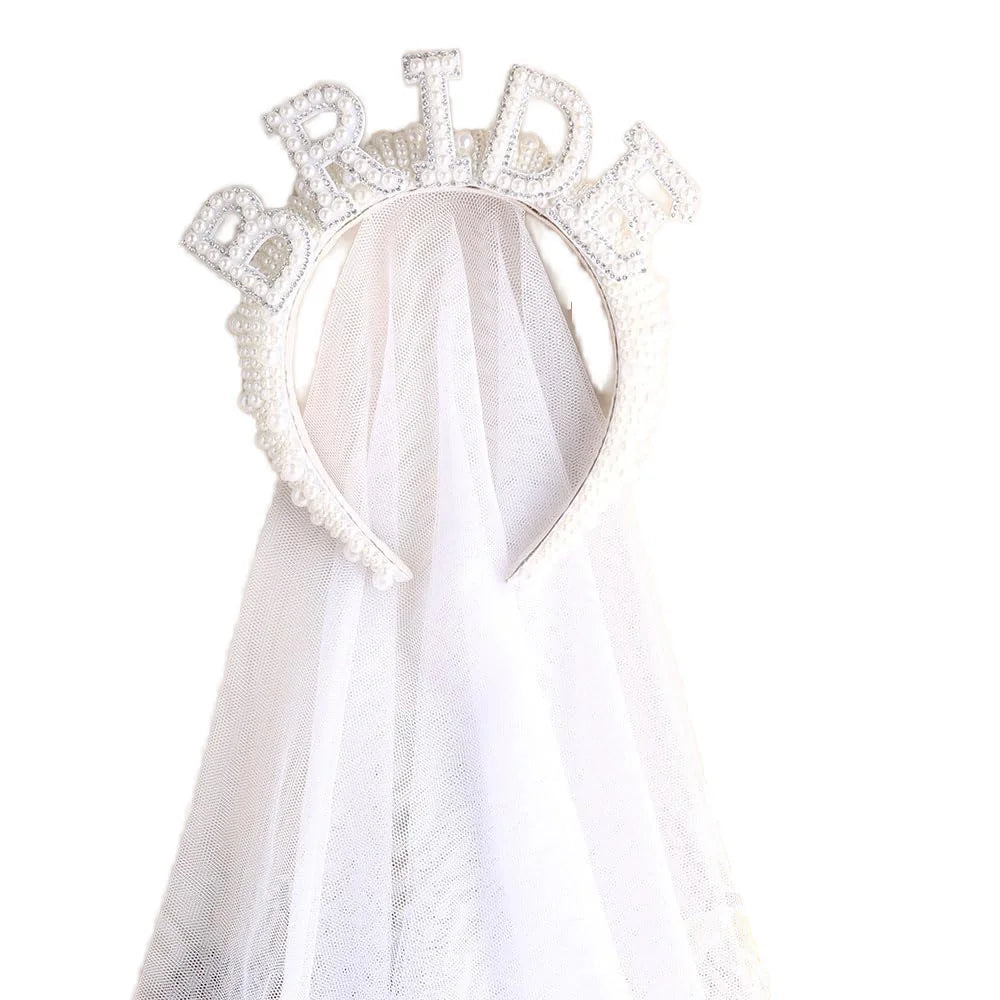Bride-to-Be Pearl Crown Headband for Wedding Bachelorette Hen Party; Bridal Shower Engagement Rehearsal Dinner Decorations Gifts