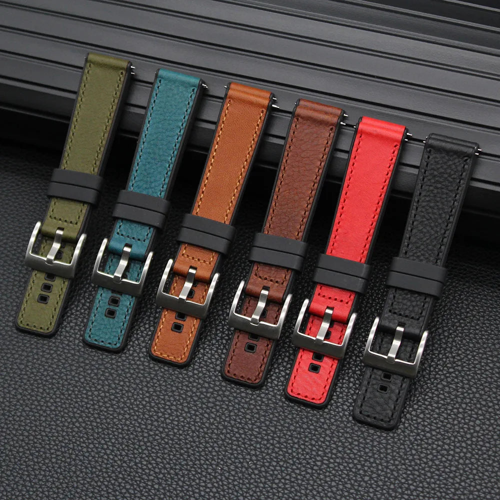 Premium Italian Leather Rubber Watch Straps Hybrids Sports Quick Release Silicone Quick Calf Leather Bands  20 22mm 24mm for Men