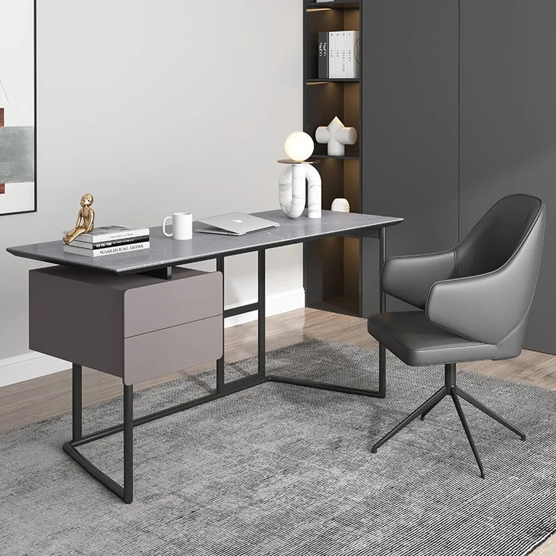 Italian Normcore Modern Metal Computer Desk Simple Home Bedroom Student Writing Workbench Practical Desktop Home Office Use
