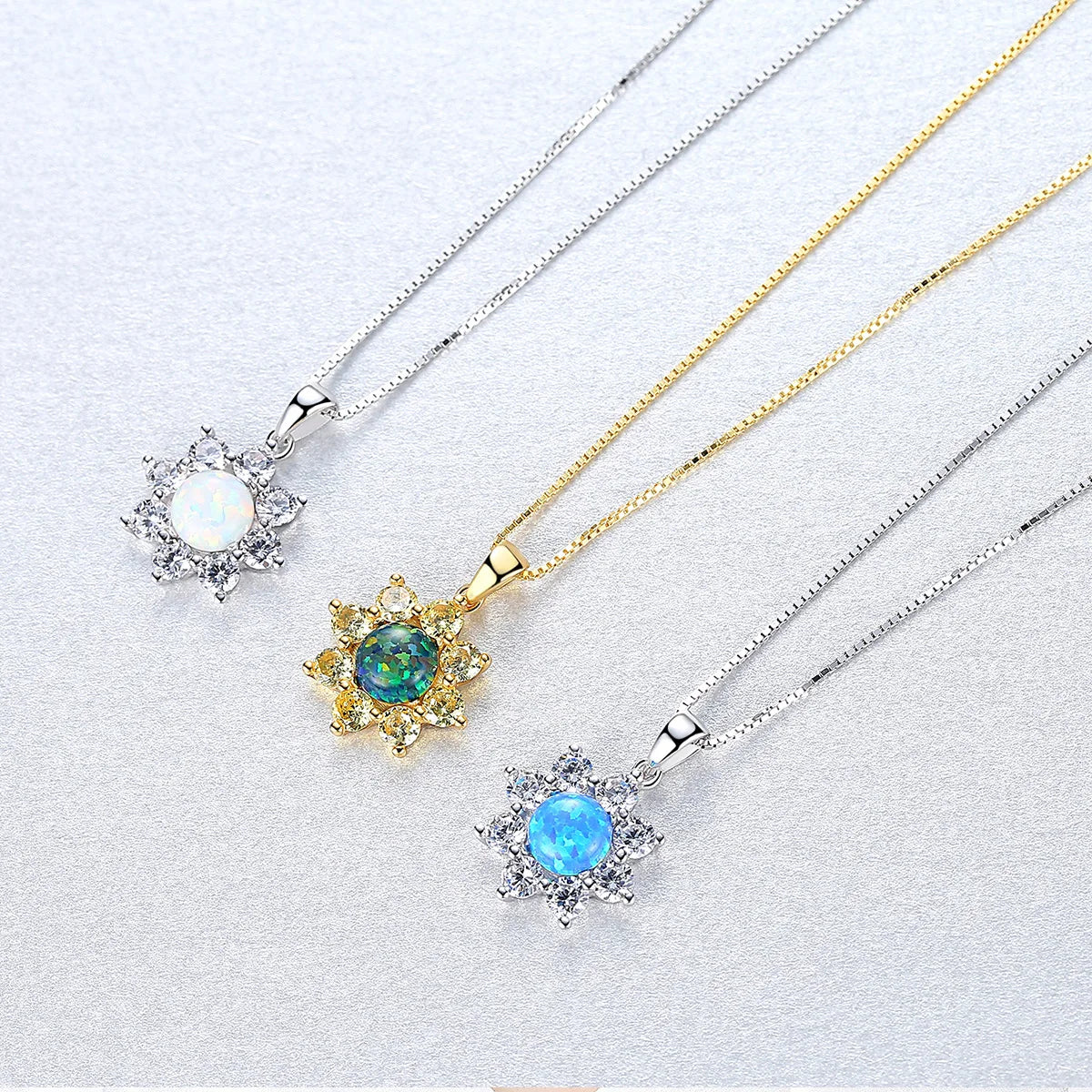 Daidan Korean Women Trendy Flower 18K Gold Plated 925 Sterling Silver Zircon Flower Opal Necklace