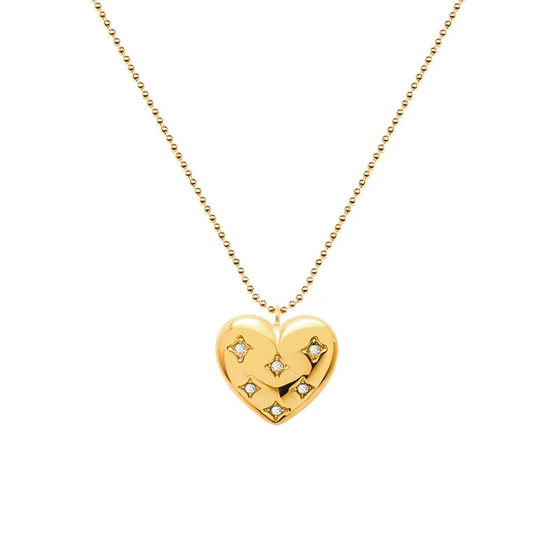 Stainless Steel PVD 18K Gold Plated Zircon Star in Heart Pendant Necklace Titanium Steel Zircon Insert Heart Choker Necklace