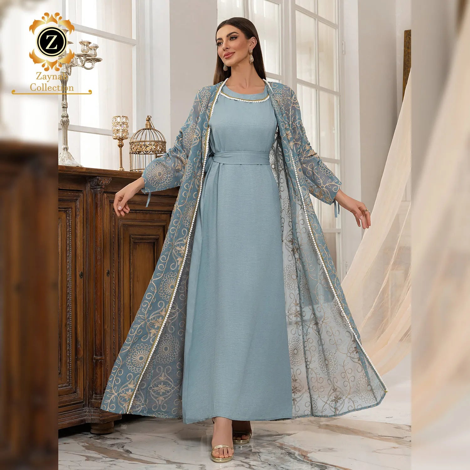 Zaynab Elegant Abaya Ramadan Custom Design Dubai Turkey Muslim Fashion Dress Fabric Material Jalabiya Elegant Abaya