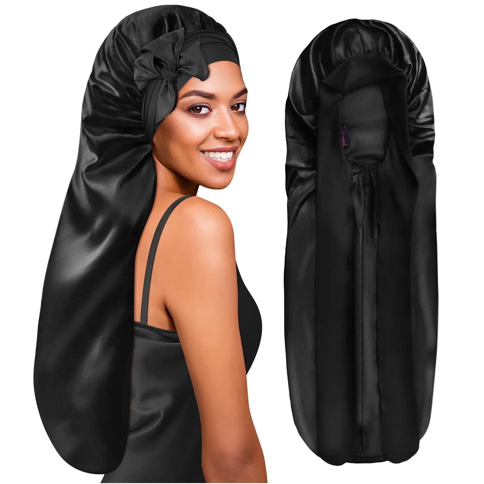 Bulk Wholesale Durag Breathable Silk Satin Foldable Extra Long Wrap for Braids with Tie Band Sleep Cap
