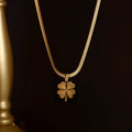 MECYLIFE Winter Women Herringbone Chain Four Leaf Clover Pendant Necklaces Tarnish Free Stainless Steel Luxury Clover Necklace
