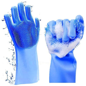 Reusable Silicone Dish Washing Gloves with Scrubber for Cleaning Kitchen