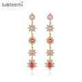LUOTEEMI Long Earring Women Jewelry Cz Stud Earring Long Flower Crystal Drop Stud Earrings