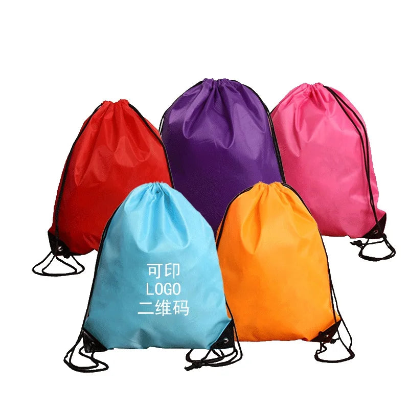 Custom Hot Pink Nylon 210D Polyester Drawstring Backpack Draw String Bag for Storage