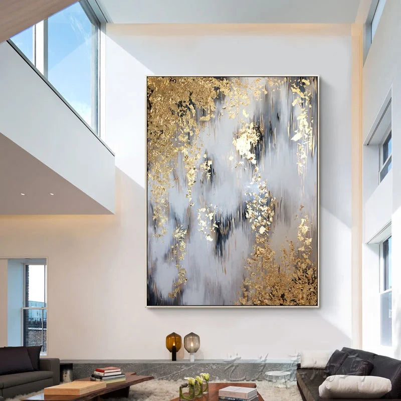 Wall Painting for Living Room Wall Modern Painting Handmade Gold Foil Abstract Hotel Artwork Wall Art Oil Painting on Canvas