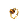Stainless Steel 18K Gold Plated Wide Adjustable Jewelry Charm Tiger Eye Stone Opening Oval Rings