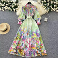 Elegant Print Design One-breasted Lantern Sleeves Dress