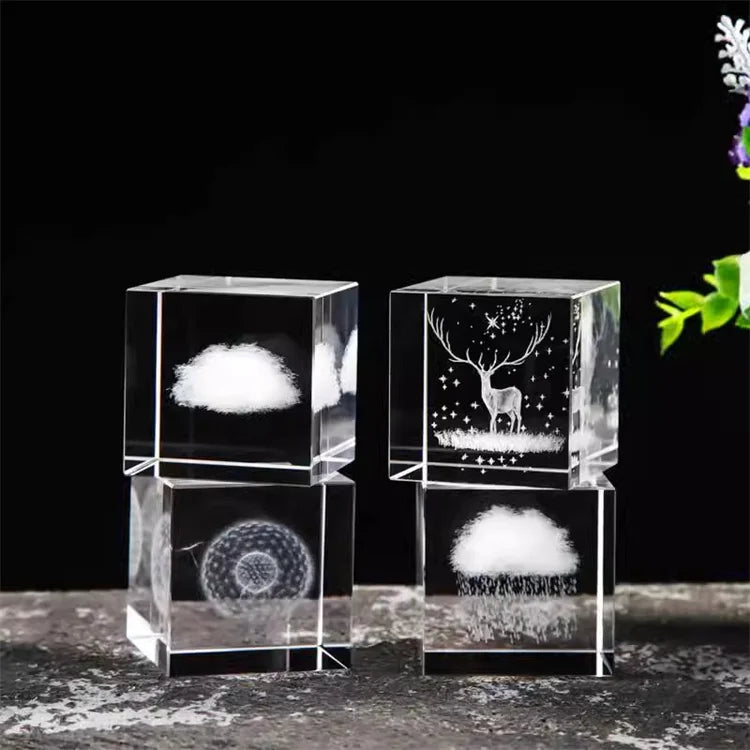 Heart-Shaped 3D Laser Crystal Cube Carved Raindrops Inside Moon and Solar System Glass Gift Decoration for Love