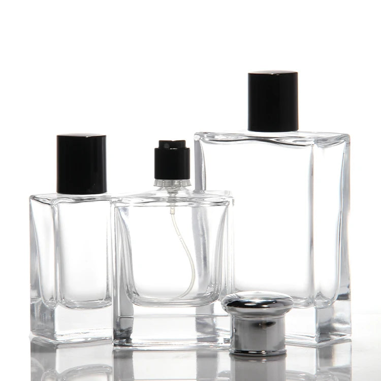 30ml 50ml 100ml clear Glass Perfume Packaging Bottle with Sprayer Empty square Unique Glass Perfume Bottle with Pump Bulk Sale