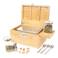 Large Bamboo Stash Box with Combination Lock Detachable Compartment for Deodorizer Tank & Brushes for Craft Storage Packing