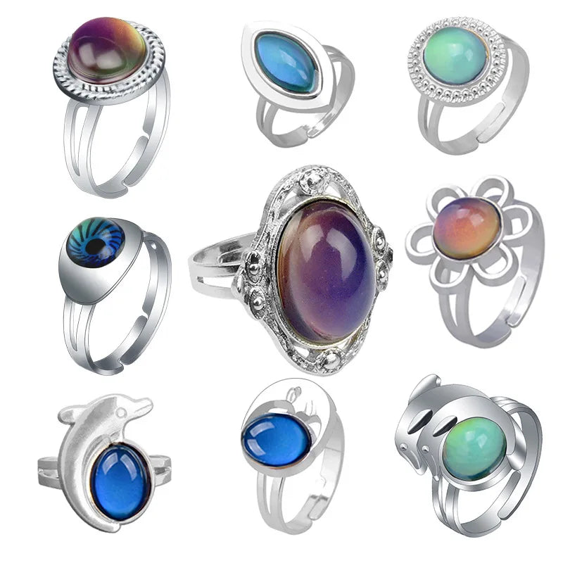 Hot Selling Gem Mood Sensitive Mood Color Change Ring Adjustable Thermochromic Ring for Women Authentic Mood Ring Colors