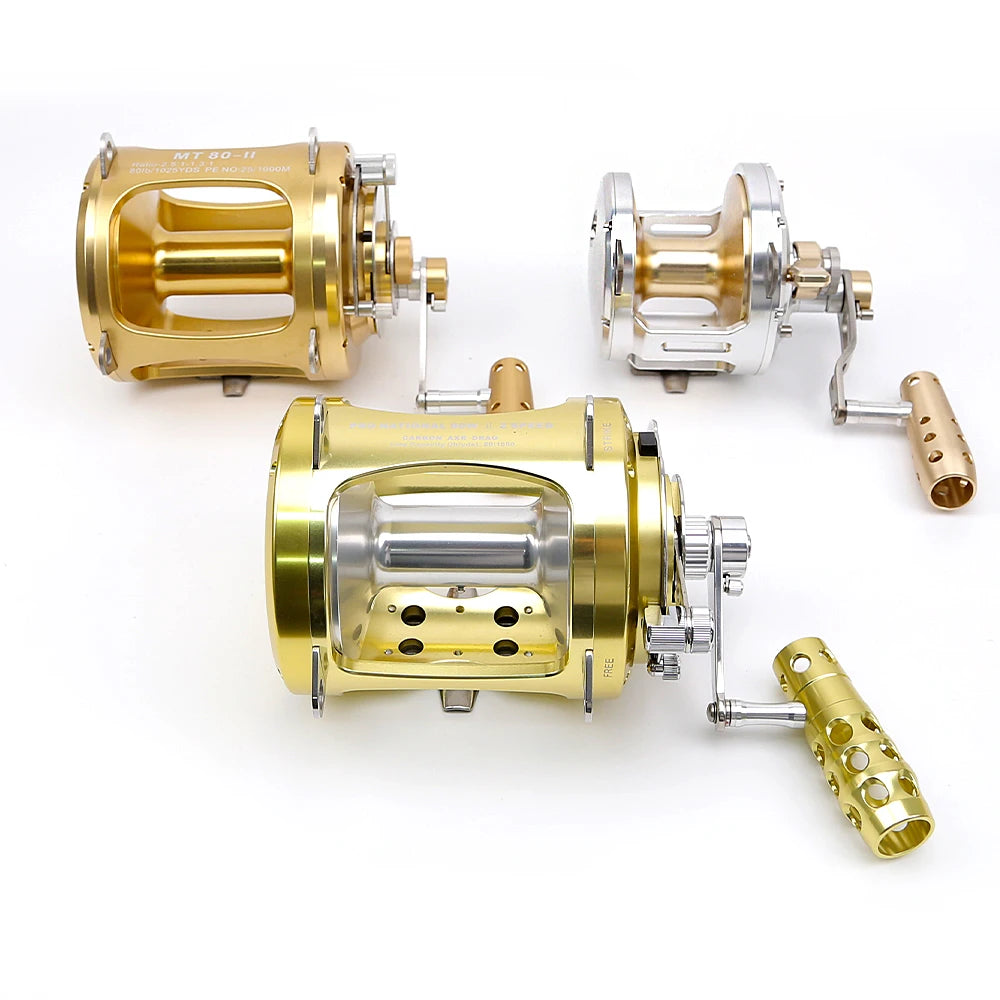 2 Speed Saltwater Fishing Reel 50W 80W Heavy Duty Boat Big Game Trolling Reel Blue Marlin Tuna Sea Fishing Reel Gold Right Hand