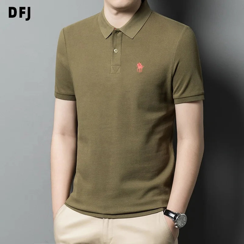 Custom Luxury Men's XL Size Green  Shirts Quick Dry Short Sleeve s Deportivos Embroidered Floral Pattern Knitted Fabric