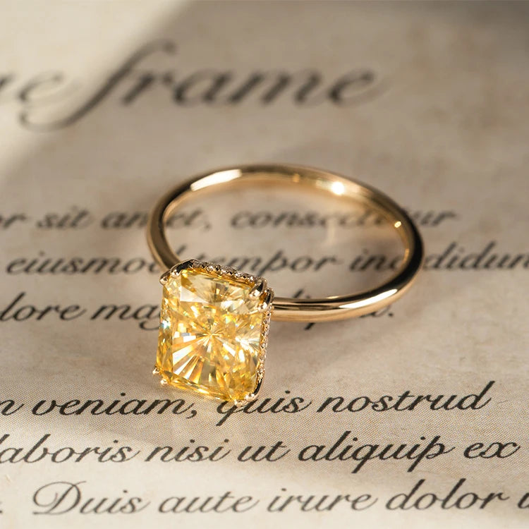 Goldleaf Real 14k Yellow Gold Engagement Ring Long Cushion Cut Moissanite Romantic Women's Wedding Rings Third Party Certified