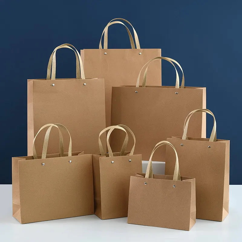 Heavy Duty Brown Kraft Grocery Paper Bag with Handles Plain Craft Paper Bag for Shopping for Daily Use