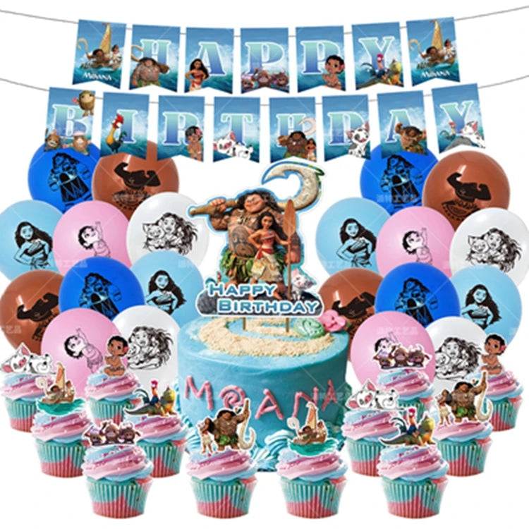 Party Decoration Moana La Flag HAPPY BIRTHDAY Balloon Cupcake Toppers Kids Birthday Theme Party Supplies for Kids Favors X4185