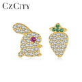 New Design Silver CZ Rabbit & Carrot Cute Stud Earrings 925 Sterling Silver Animal Earrings for Lovely Girl Gifts