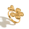 Feminine Romantic 18K Gold Plated Stainless Steel Floral Heart Adjustable Ring Dainty Stackable Jewelry Love Gift