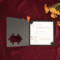 Tamil Black booklet emboss design die cut puzzle wedding invitation program card with ribbon bow