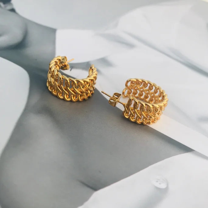 2020 Popular Retro Stainless Steel Jewelry Semicircular Chain Weave Earrings 18K Gold Plated Charm Simple Earrings  for Women
