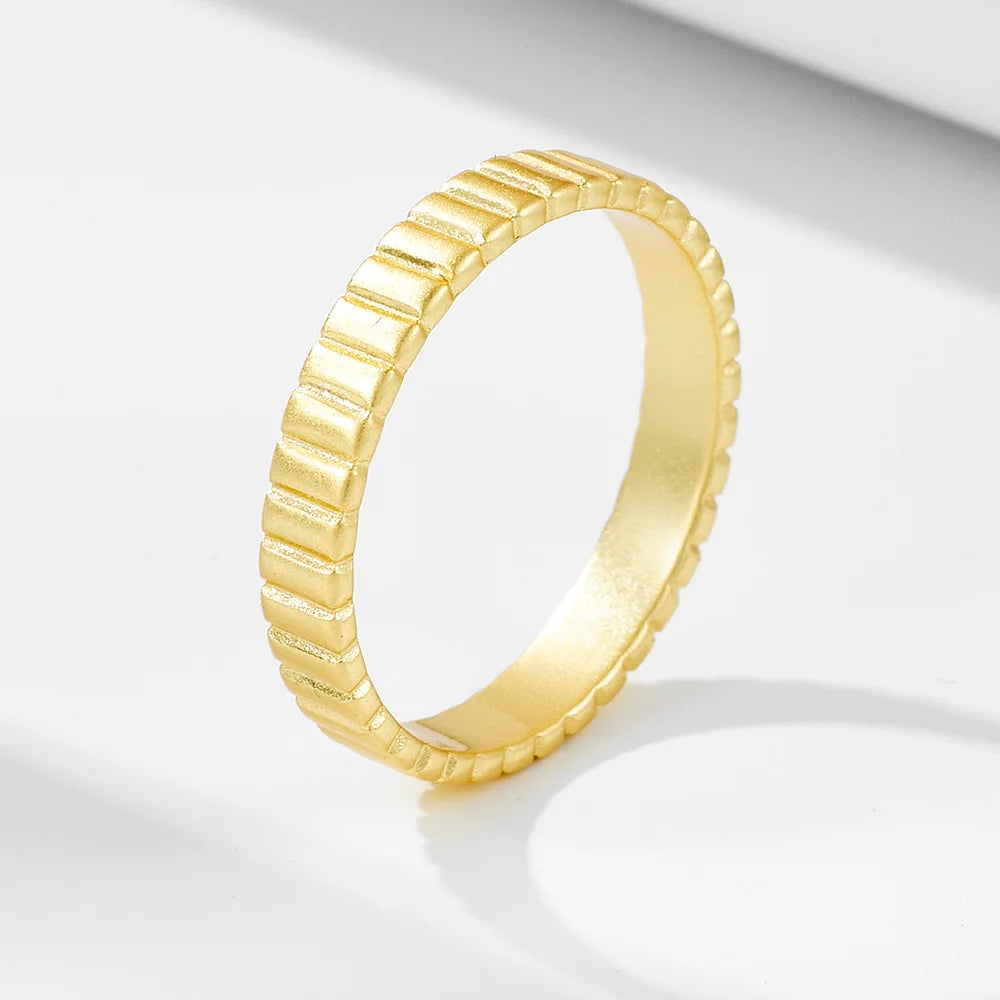 Vertical Stripes Fashion 18K Gold Plated Daily Ring 925 Sterling Silver Band Rings for Women