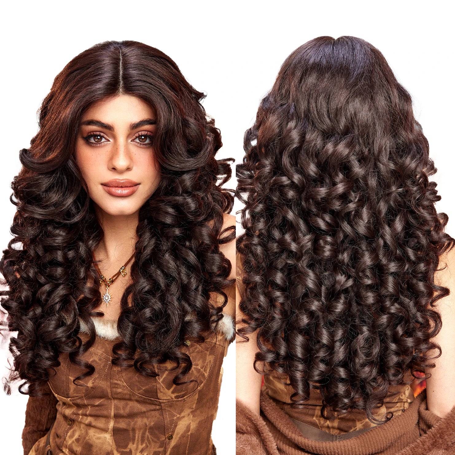 Imported Chemical Fiber Front Lace Dark Brown Super Curly Synthetic Lace Wig Natural Mixed Brown Wig Soft Lace Front Hair
