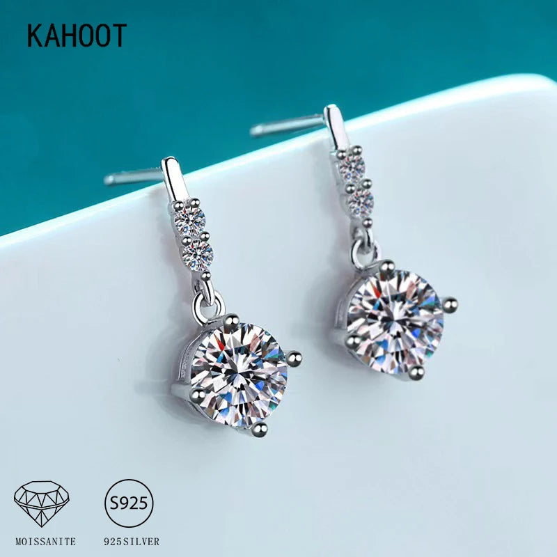 925 Sterling Silver Moissanite Diamond Four-Claw Pendant Earrings Fashion Casual High-End Luxury Niche Gift for Mom