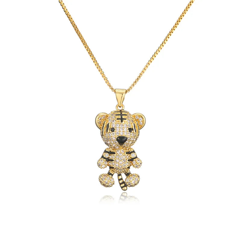 Luxury Fashion Mens Real Plating Gold Filled Necklace Cartoon Tiger Pendants for Jewelry Making