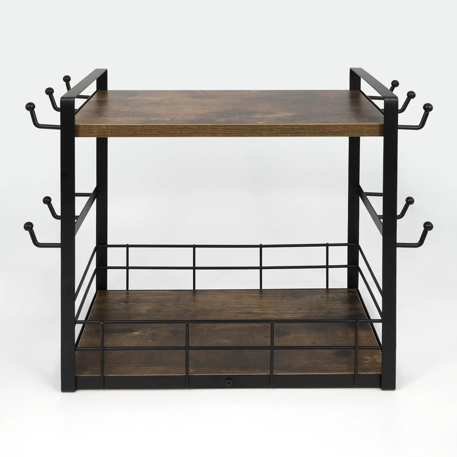 Double Tier Wall Mounted Eco-Friendly Folding Coffee Mug Stand Holder Tree Storage Basket 12 Hooks Metal Coffee Cup Rack Food