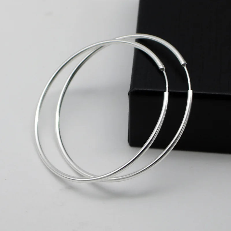 S925 Sterling Silver Needle Allergy Resistant Hollow Tube Hoop Earrings Simple Smooth Large Circle Jewelry for Women MegaBDM